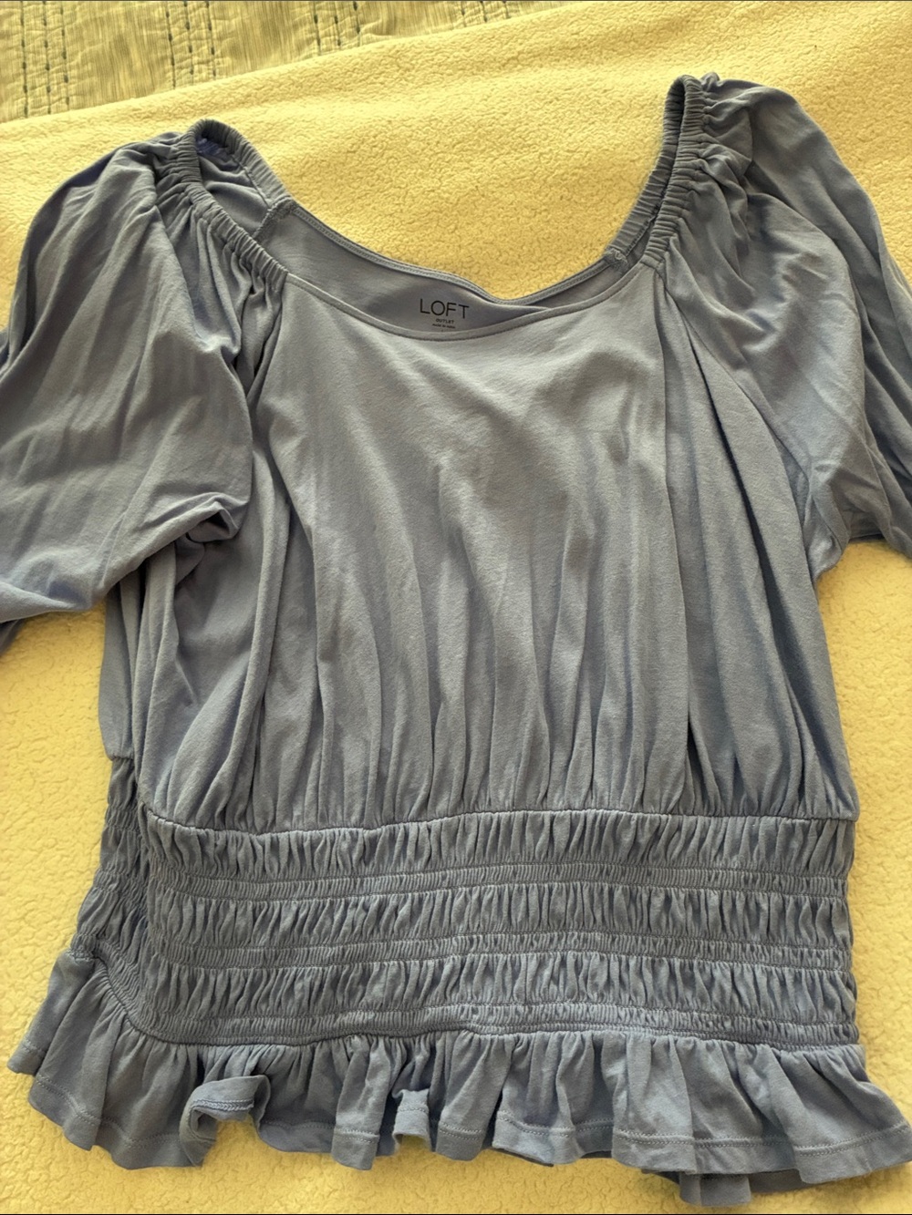LOFT Slate Blue Smocked-Waist Peasant Blouse